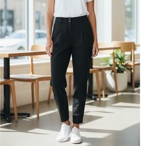 SPANX Womens Black Pleated Ankle Pants Elastic Waist Comfort Fit Size M